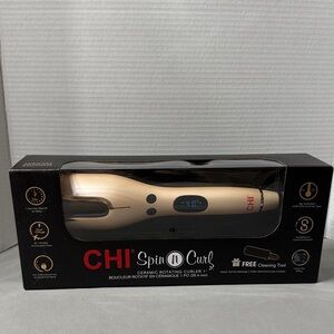 Chi Spin N Curl Ceramic Rotating Curler 1”Special Edition Gold Cleaning Tool New